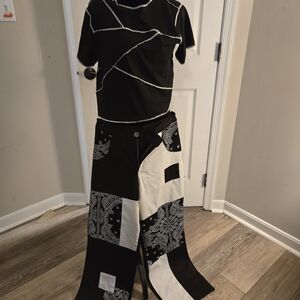 Dance Costume Black and White Patchwork Pants